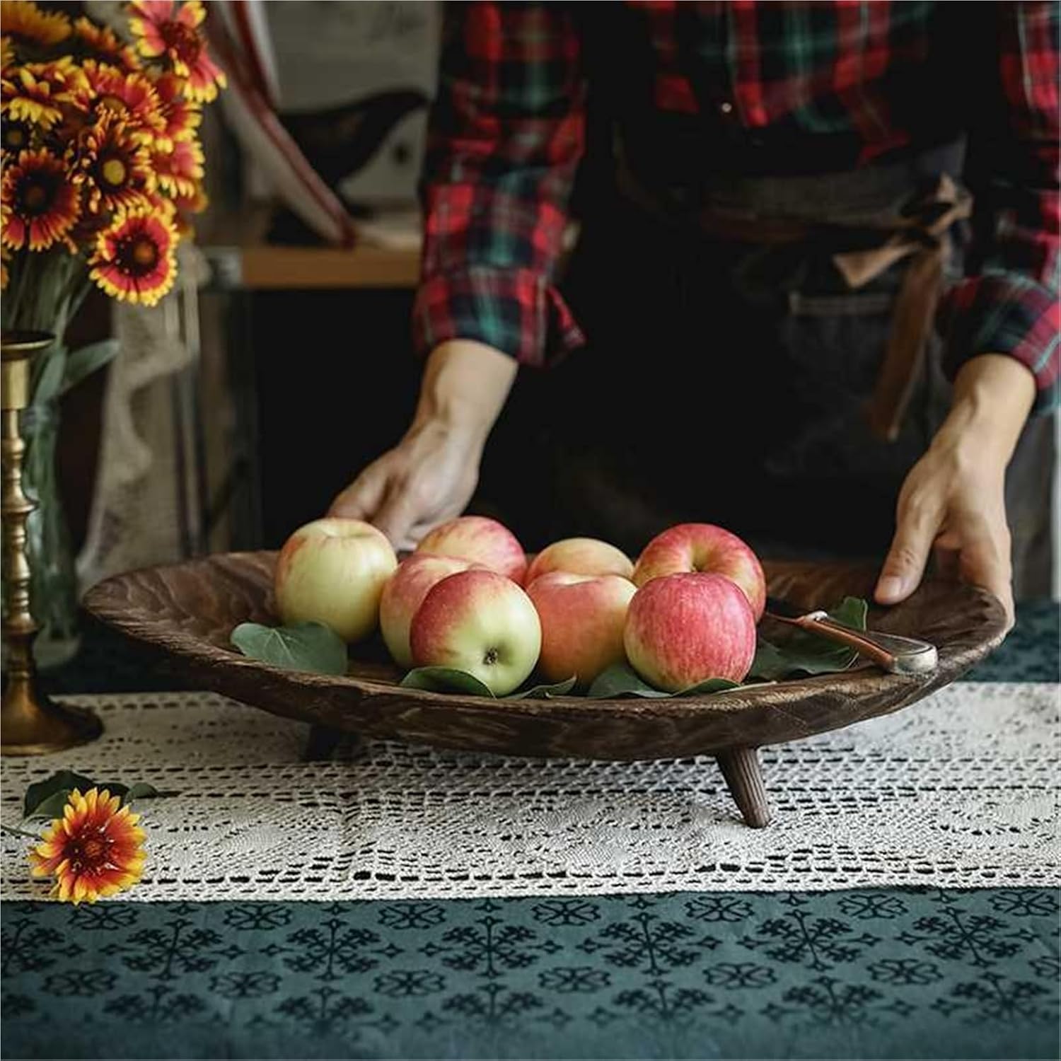 Natural Wood Fruit Tray, Vintage Countryside Style Large Oval Plate - INS Nordic Breakfast Snack Tray, Beautiful Home Decor(Color2)