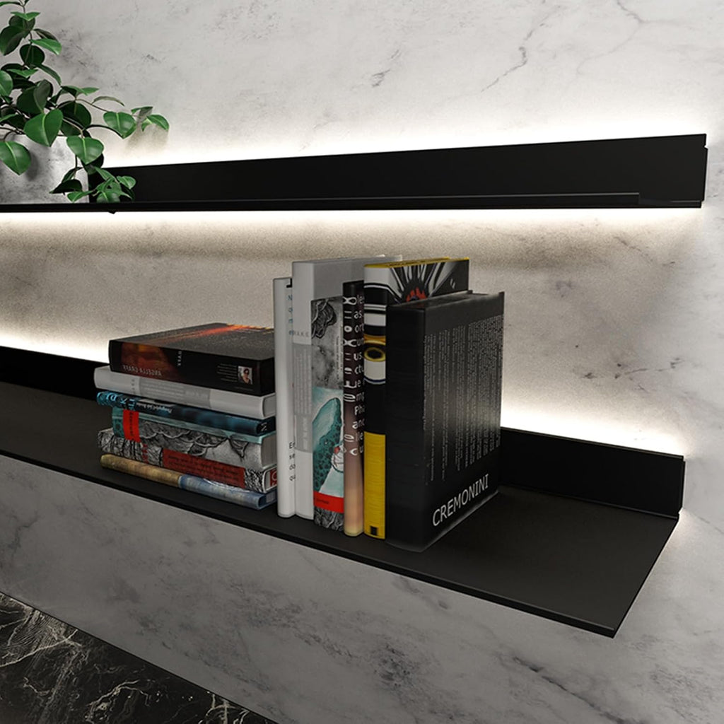 Corner Ledge Wall Shelf,Wall Mounted Light-Emitting Shelves, Storage Shelf Floating Display Shelf LED Light Up Can Hold A Lot of Things Objects are Not Easy to Fall (Color : Noir, Size : 120