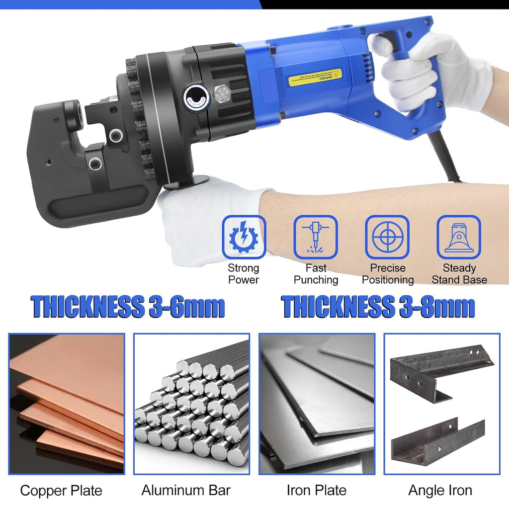 Electric Hydraulic Hole Punch for Metal,1200W Hydraulic Hole Puncher,Angle Steel Hole Punching Machine with Die Φ1/4' 3/8' 1/2' 11/16' 13/16',Hole Punch Tool for Metal Aluminum Copper Iron Steel Plate