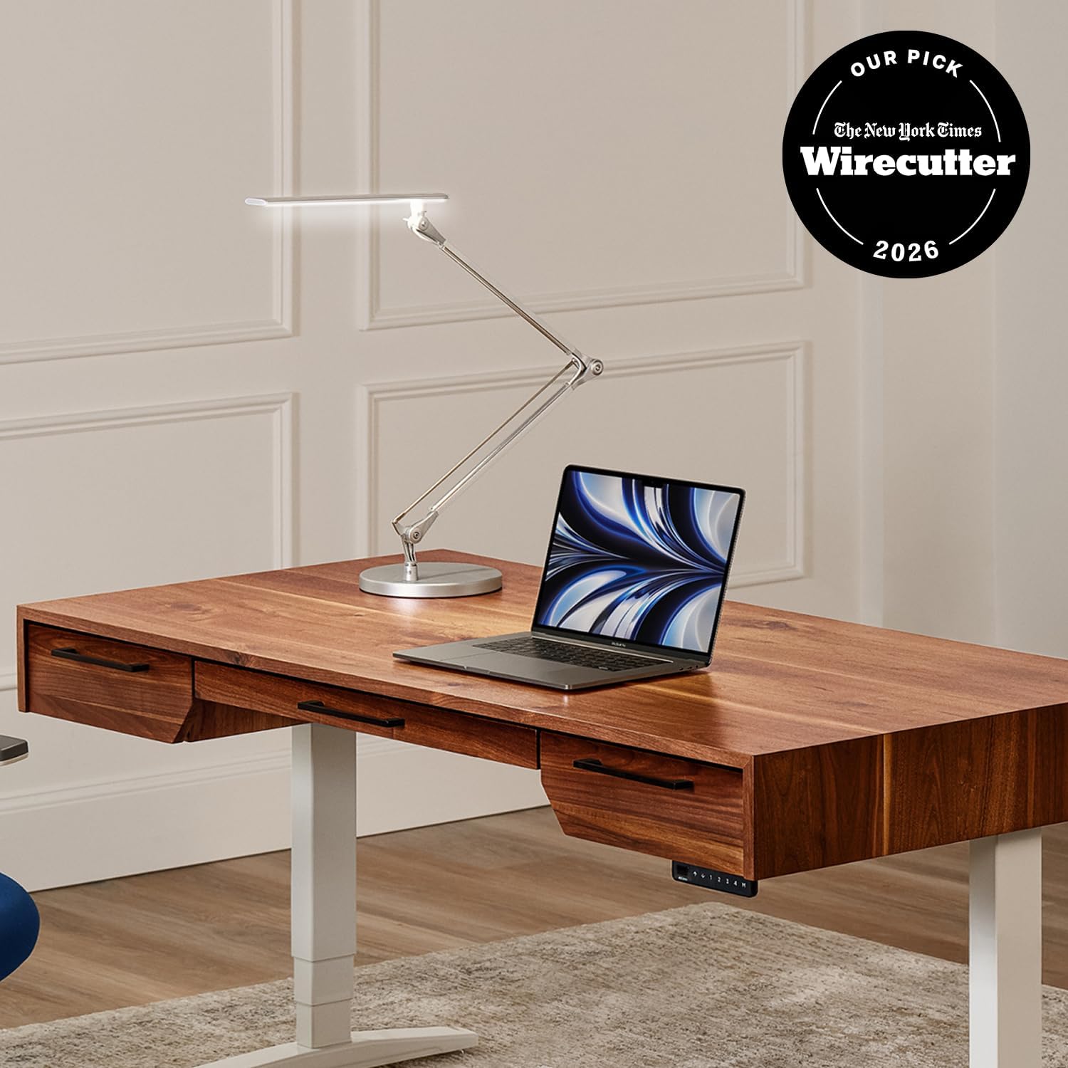 UPLIFT DESK E7 LED Desk Lamp – Adjustable 3 Color Modes, Dimmable Home Office Desk Light for Standing Desk, Dual Monitors, Aluminum Task Lamp (Silver Lamp, Silver Base)