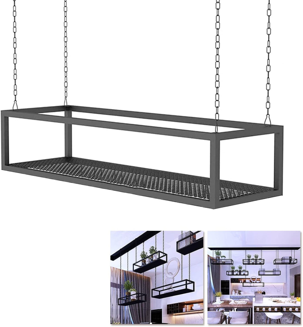 Corner Ledge Wall Shelf,Ceiling Shelf Mounted Floating Suspended Shelving, Metal Iron Decorations Display Shelves - Kitchen Storage Rack/Pot Pan Rack/Wine Holder/Flower Pot Stand for Bar Liv