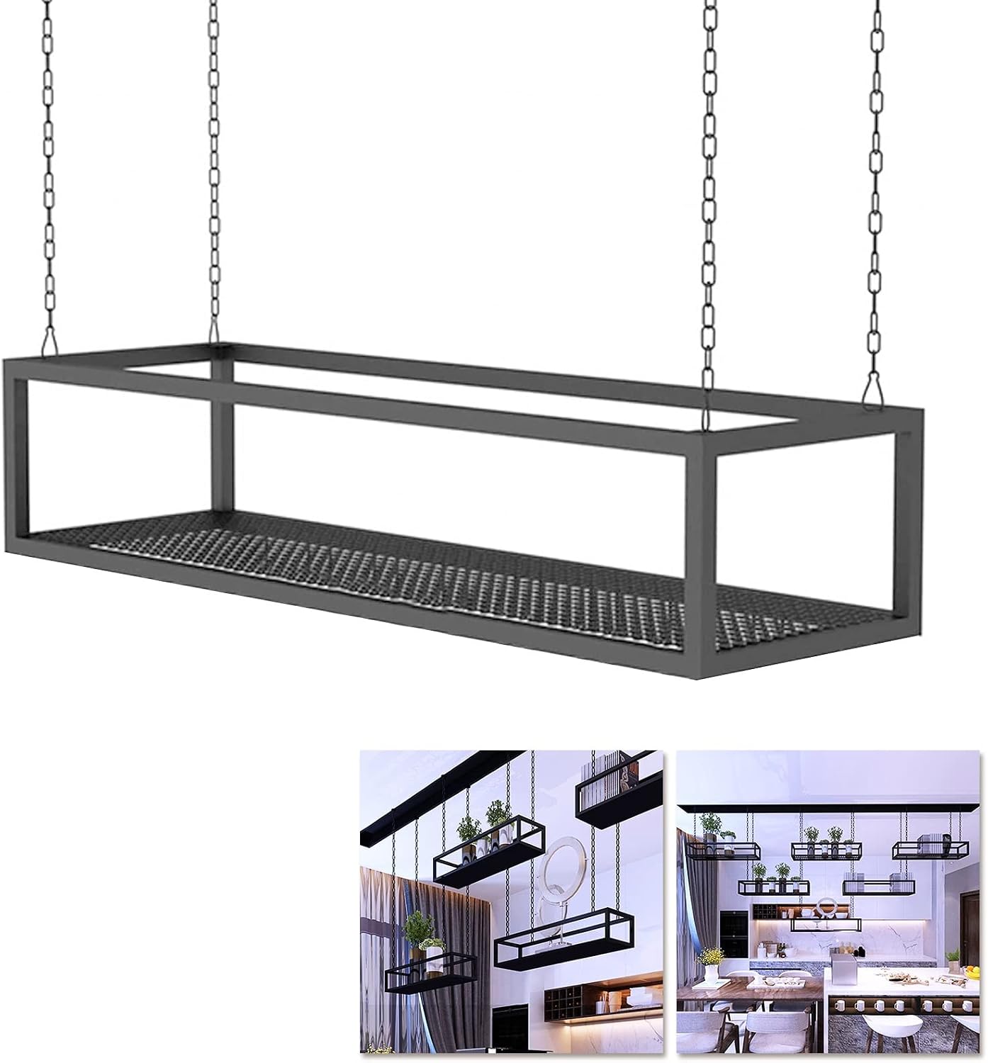 Corner Ledge Wall Shelf,Ceiling Shelf Mounted Floating Suspended Shelving, Metal Iron Decorations Display Shelves - Kitchen Storage Rack/Pot Pan Rack/Wine Holder/Flower Pot Stand for Bar Liv