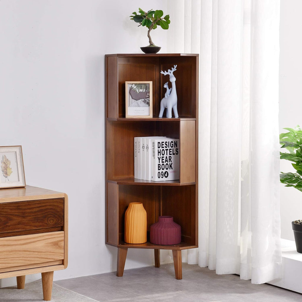 3-Shelf Industrial Corner Bookcase - A-Shaped Display Tall Bookshelf Multifunctional Storage Display Stand for Home Office & Living Room Decoration