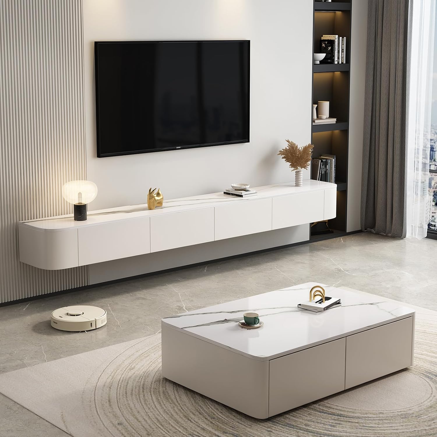 Floating TV Stand - Wall Mounted Media Console with 2 Drawer, Floating Entertainment Center TV Cabinet, Wall Mounted Audio/Video Shelf for Home Room (Pattern, 62.99x7.87x9.45IN)