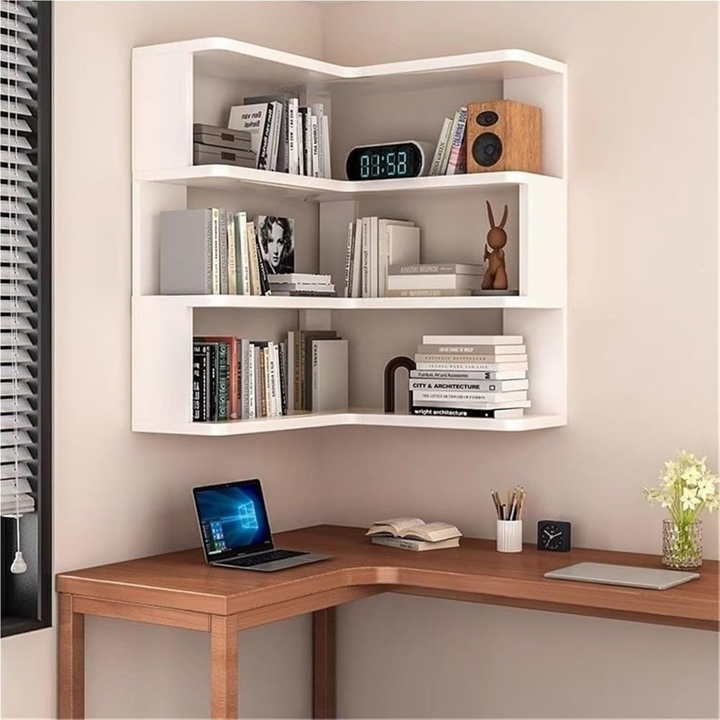 3 Tier Floating Corner Shelf Wall Mounted Display Stand Bookshelf Storage Rack for Living Rooms Offices,Ideal for Home