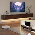 Floating TV Stand Large Floating TV Shelves Wall Mounted Multi Storage Compartment TV Media Console Floating TV Cabinet Bench Under TV Large Storage (Brown with LED, 78.7 * 7.9 * 11.8IN)