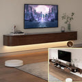 Floating TV Stand Large Floating TV Shelves Wall Mounted Multi Storage Compartment TV Media Console Floating TV Cabinet Bench Under TV Large Storage (Brown with LED, 94.5 * 7.9 * 11.8 in)