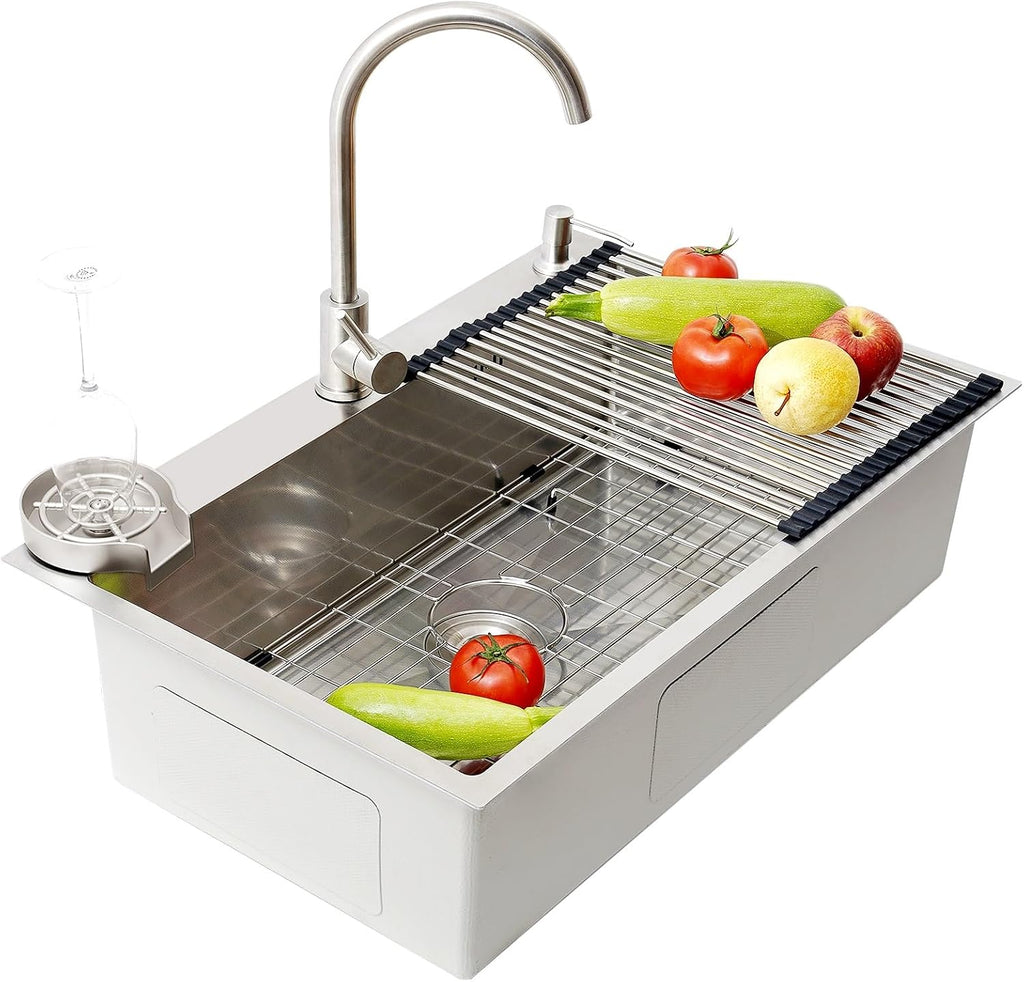 Large Kitchen Sink, With Drain Kits, 304 Stainless Steel, Heavy Duty Kitchen Bar Sink, Single Bowl Sink, For Drop In, Undermount(A,70x50x22cm)