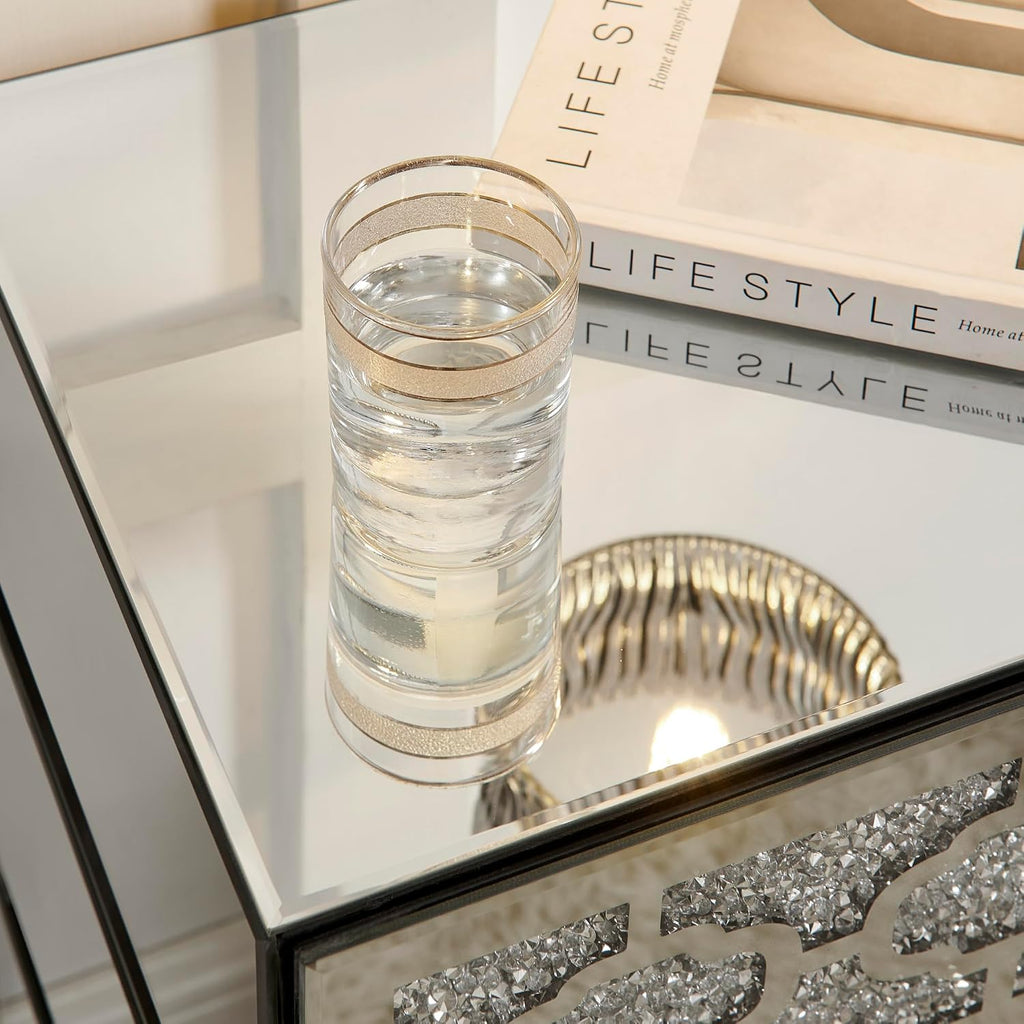 Mirrored Bedside Nightstand, Modern Side Table with 3 Drawers, Silver Accent End Table with Crushed Diamonds for Bedroom, Dorm and Living Room