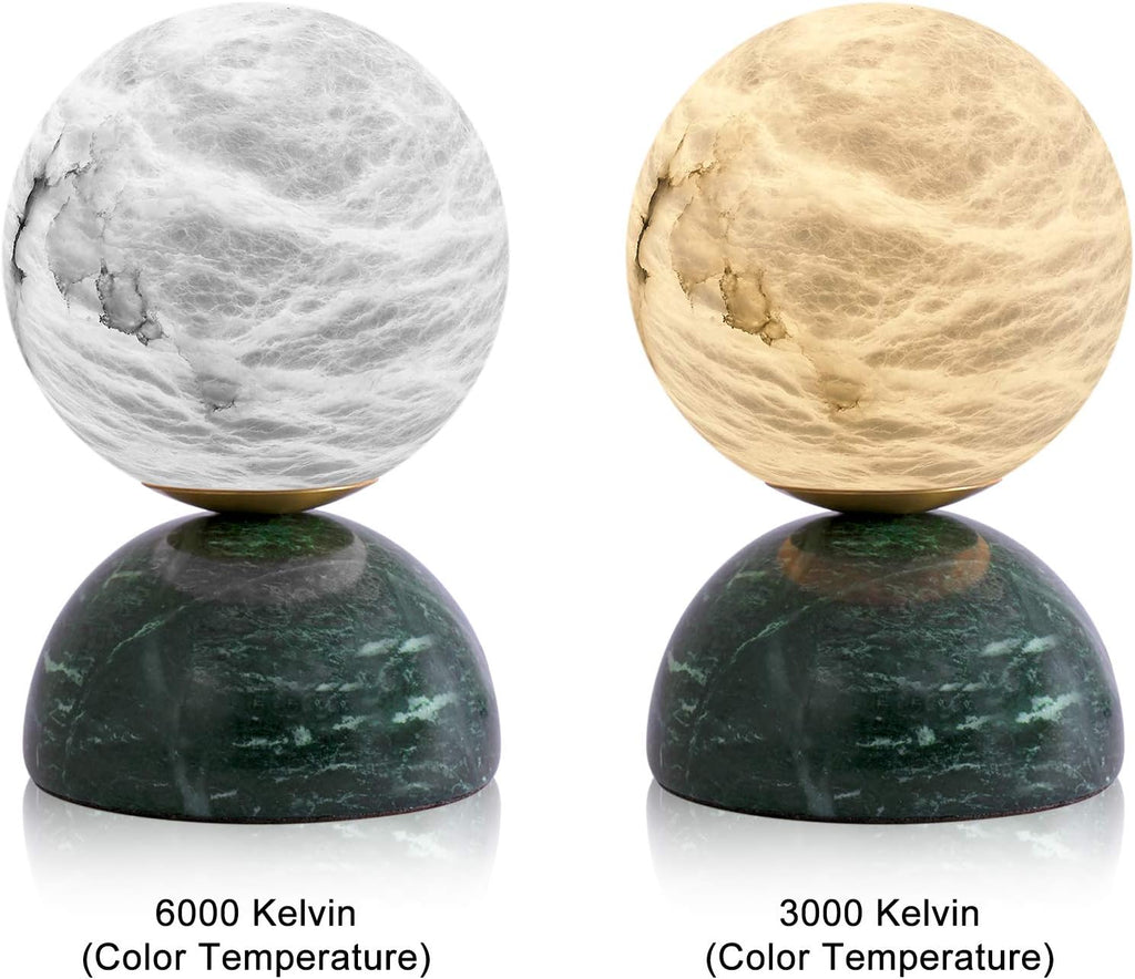 Handcrafted Natural Spanish Alabaster Stone Moon Lamp with Marble Base Elegant LED Night Light Premium Mini Table Lamp for Home, Office, and Luxury Decor