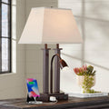 Possini Euro Design Deacon 26' High Modern Desk Table Lamp with USB Charging Ports A+C and AC Power Outlet in Base Gooseneck LED Bronze Rectangular Linen Shade for Living Room Bedroom House Bedside