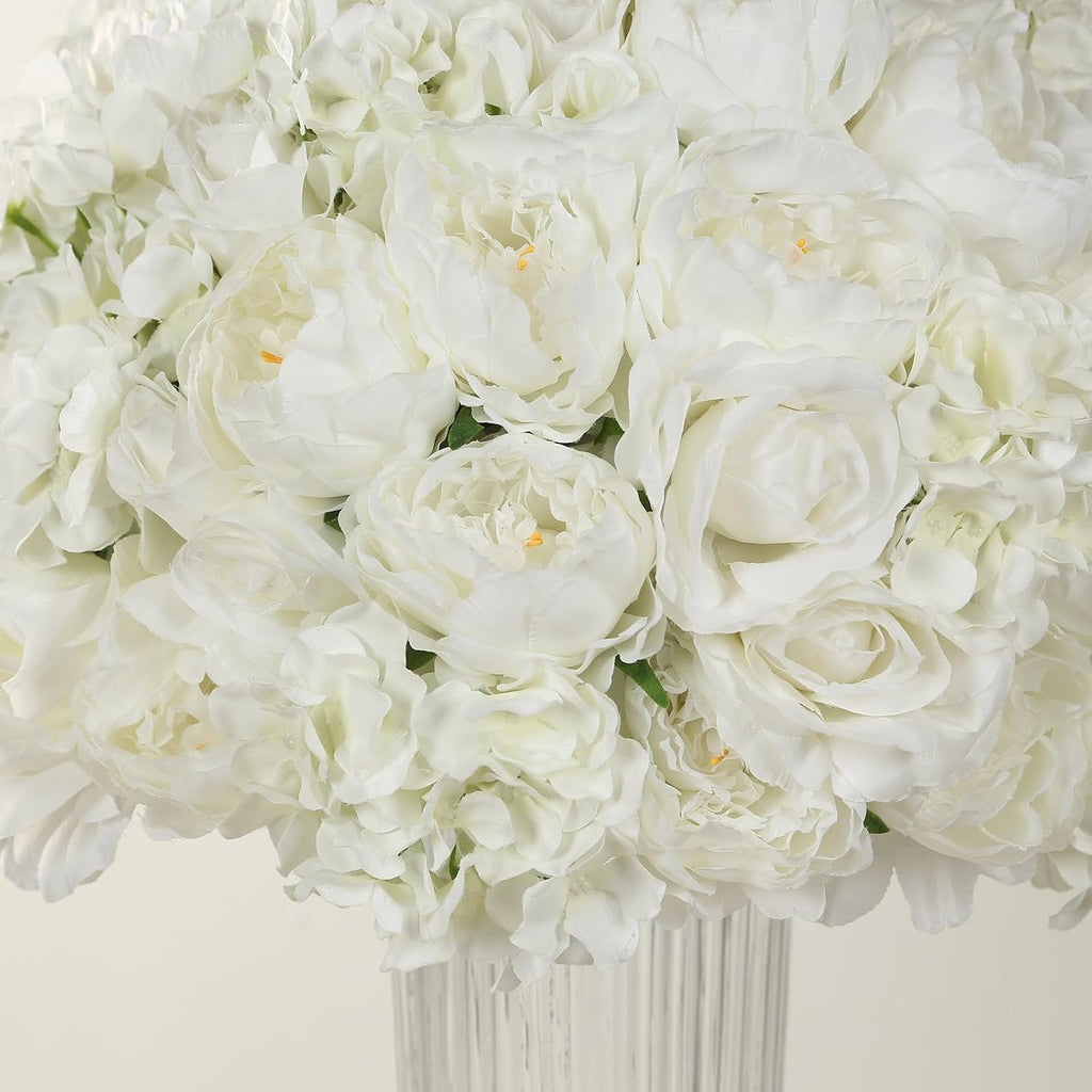 Efavormart 20 inch Ivory Pre-Arranged Artificial Rose Flower Ball, Large High-Density Silk Rose Centerpiece Arrangement for Classic Wedding Staging and Floor Vases