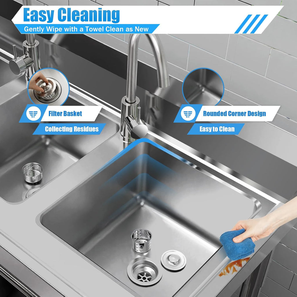 Kitchen Stainless Steel Utility Sink - Triple 3 * 7' x 11' x 9' Bowl - 3 Compartment Commercial Kitchen Sink w/Stable Leg Support - For Restaurant, Laundry, Garage & Backyard