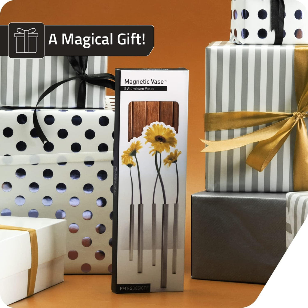 PELEG DESIGN Magnetic Bud Vase Set (Gold) - Unique Home Decor Gift & Modern Table Centerpiece - 20 Aluminum Single Stem Vases - 9.4' Tall Gravity Defying Decor