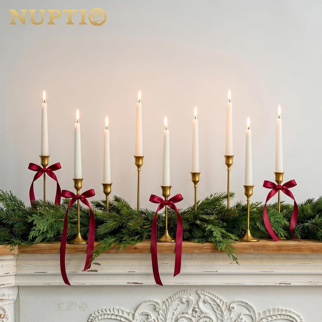 Nuptio Candlestick Holders Taper Candle Holder 10 Sets(30 Pcs) Gold Candle Sticks Holder Metal Candle Holders for Tapered Candles Table Centerpiece for Wedding Candlelight Dinner Birthday Decor