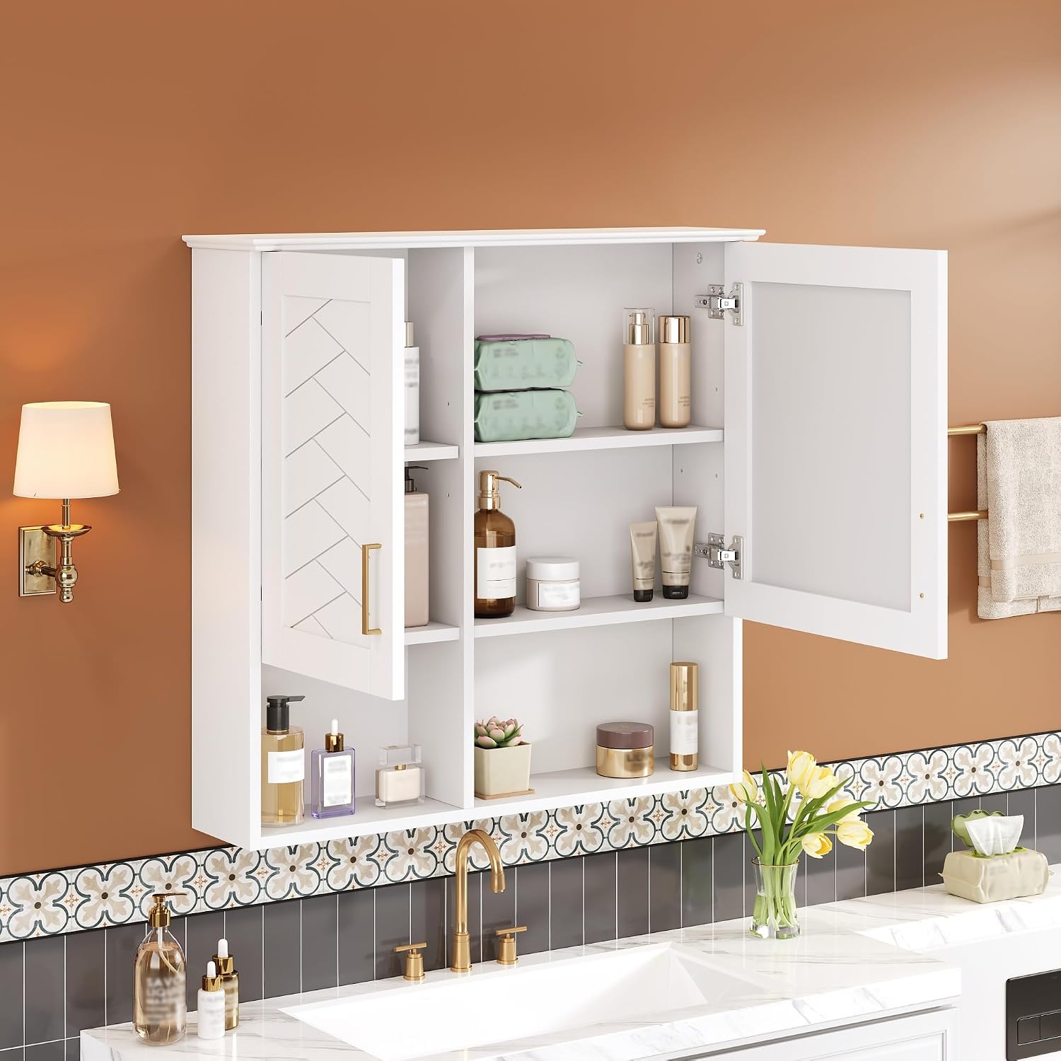 Merax 2-in-1 Bathroom Mirror Cabinet, 30 inch Wall Mounted Medicine Cabinet with Adjustable Shelves & Soft Close Doors, High-Define Mirror with Storage for Bathroom Vanity, White