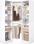 Besiost Corner Closet System with 12 Shelves, 39.2' Corner Closet Organizer System with 2 Hanging Rods, Versatile 6-Tier Walk-in Closets for Corner Space, White (39.2' L x 39.2' W x 80' H)