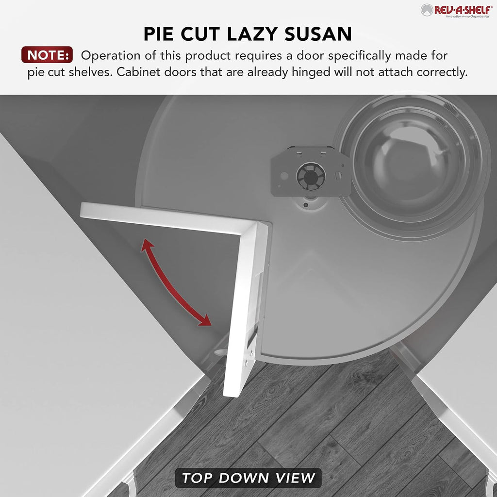 Rev-A-Shelf 2 Tier Pie-Cut Lazy Susan for Corner Base Cabinets, Plastic, 28' Double Shelf Swivel Kitchen Spice and Can Organizer, 28' W x 18.25' D x 26' H, White, 6942-28-11-52