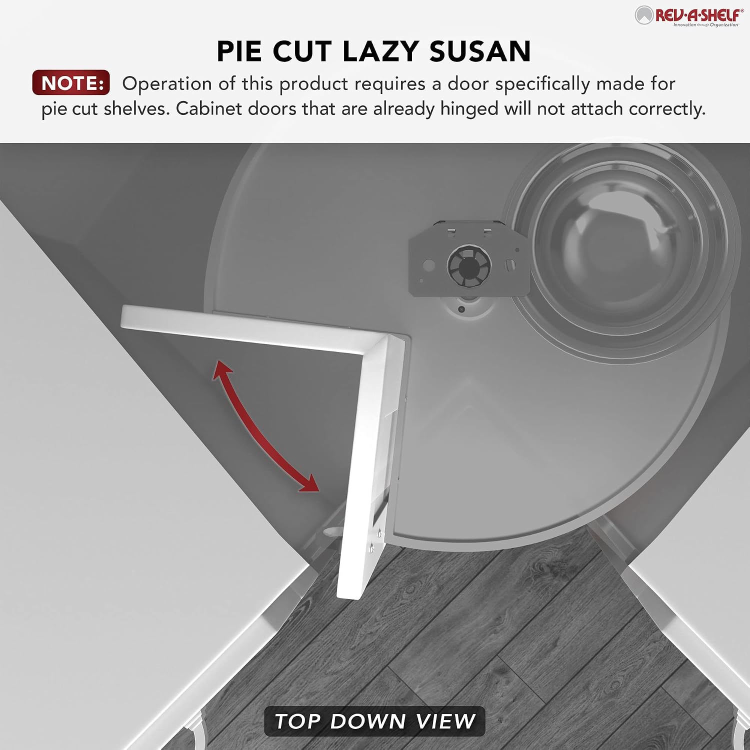 Rev-A-Shelf 2 Tier Pie-Cut Lazy Susan for Corner Base Cabinets, Plastic, 28' Double Shelf Swivel Kitchen Spice and Can Organizer, 28' W x 18.25' D x 26' H, White, 6942-28-11-52