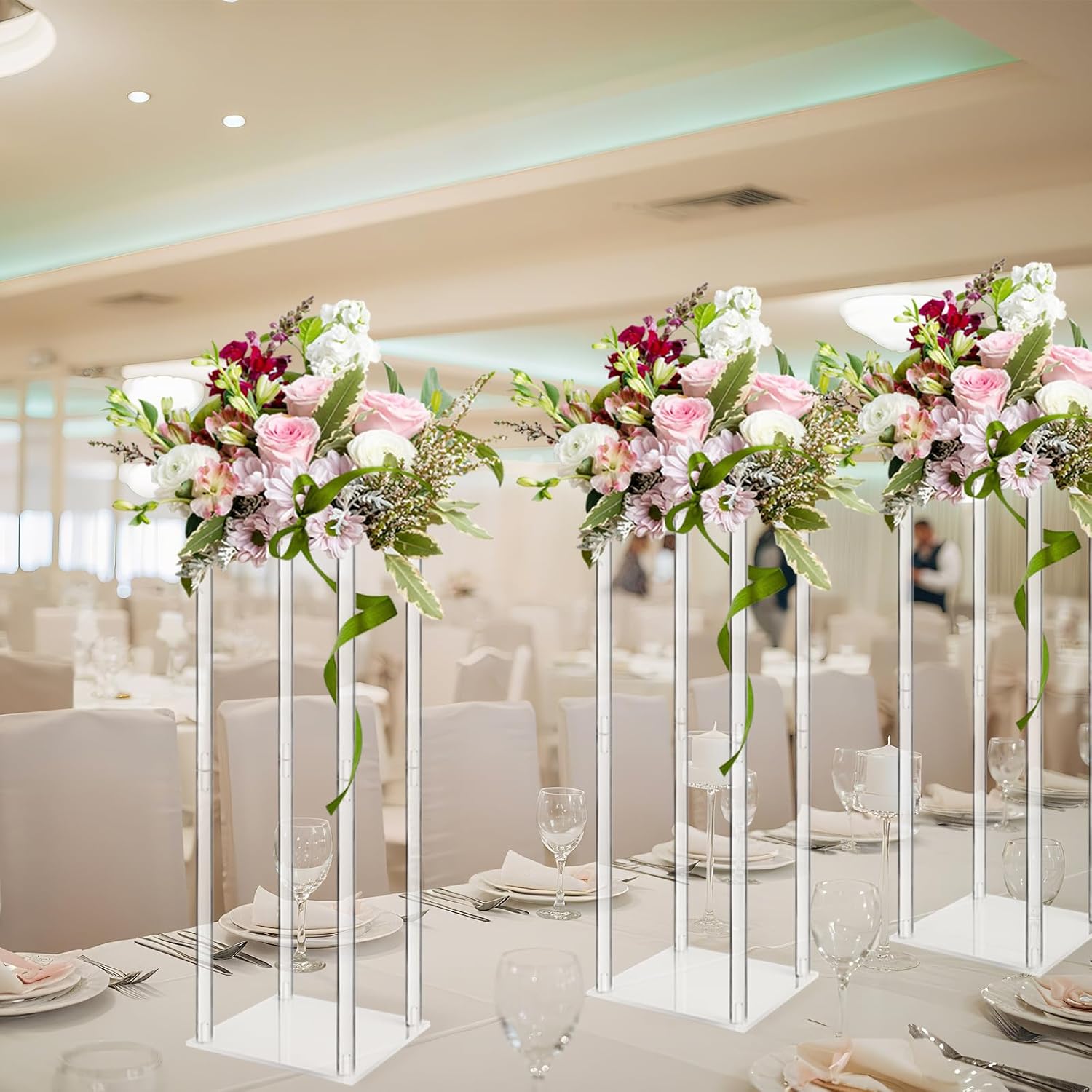 10Pc Tall Acrylic Vases Wedding Centerpieces for Tables - 20inch Clear Floral Stand Column Geometric Centerpiece Stands for Wedding Birthday Party Home Table Decorations