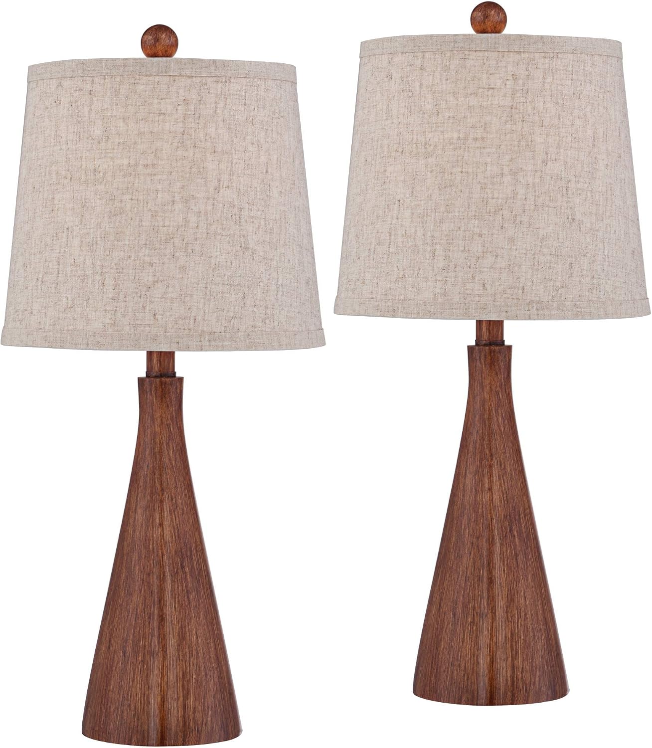 360 Lighting Fraiser 23 1/2' High Cone Small Mid Century Modern Accent Table Lamps Set of 2 Brown Wood Finish Cottage Core Living Room Bedroom Bedside Nightstand House Office Home Oatmeal Shade