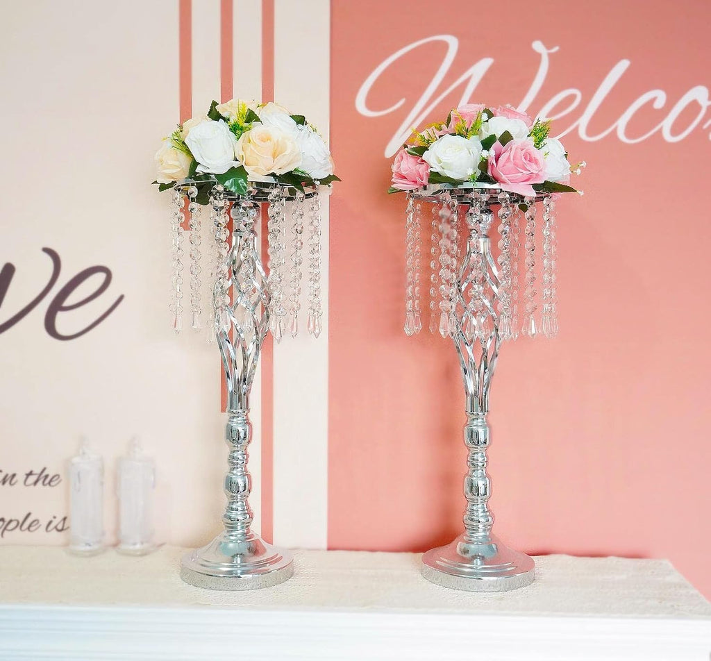 Metal Flower Stands with Crystal Beads - Wedding Centerpieces for Table Decorations, Elegant Metal Flower Arrangement Stands, Flower Vases for Wedding Party Celebration Home Decor (Silver-10pcs)