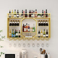 Wall Mounted Wine Rack Floating Bar Shelves Liquor Shelf with Hanging Wine Glass Holder for Liquor Bottles Whiskey Display Shelf for Home Bar Dining Room Kitchen(Gold,120cm/47.2in)