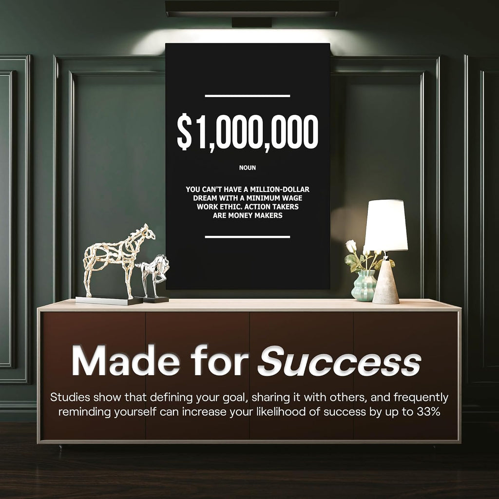 SuccessHunters 1 Million Dollar Definition Wall Art Motivational Office Decor Millionaire Canvas Print, Money Modern Art Print, $1,000,000 Financial Artwork, Money Never Sleeps Canvas(40' x 30' in)