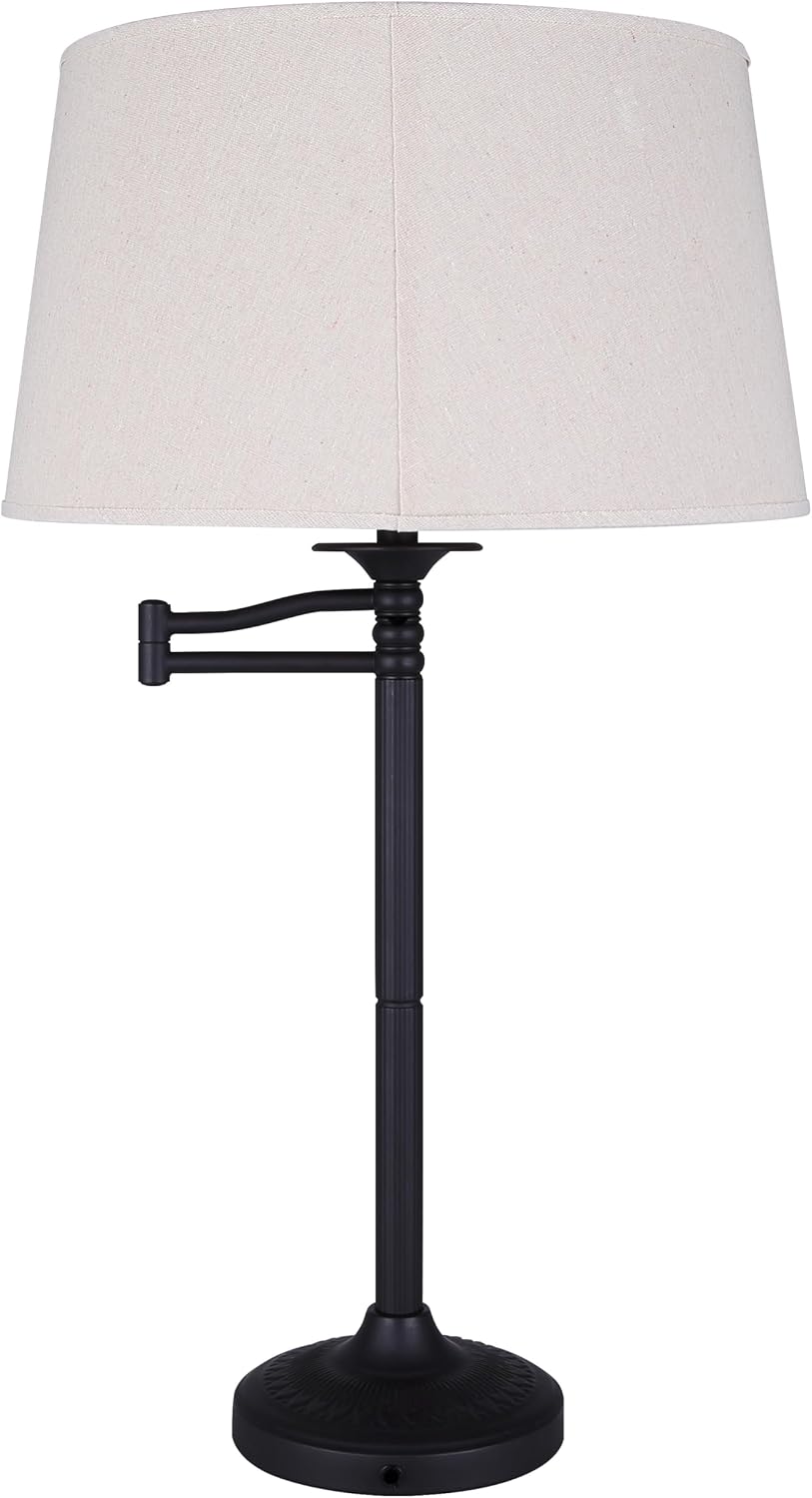 Canarm Oscar Table Lamp, 1-Light 29-Inches with Bronze Finish and Tan Fabric Shade, Transitional Swing-Arm Ideal for Living Room and Bedroom Lighting