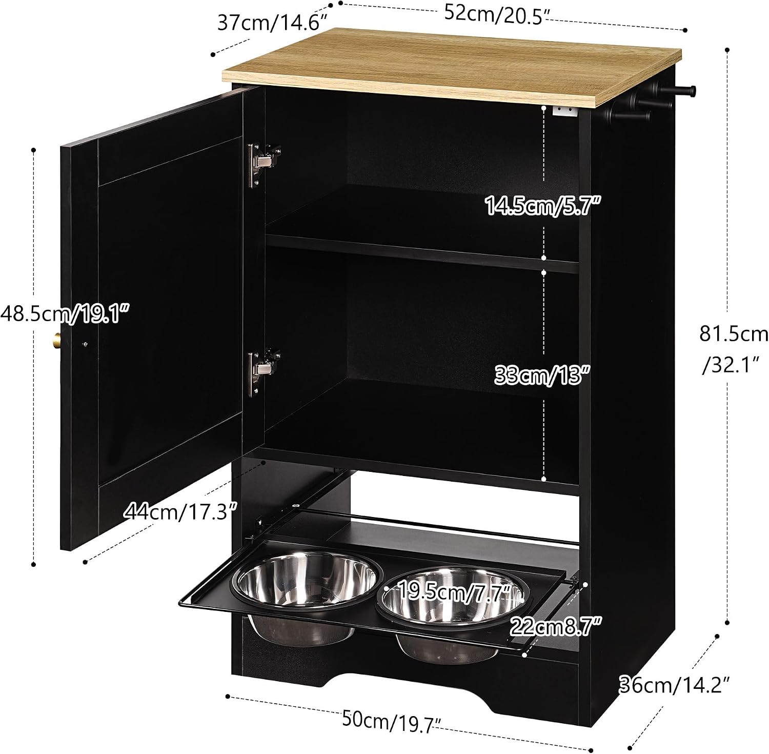 Dog Feeder Station Storage Cabinet, Pet Feeding Station with Storage, Dog Food Station Furniture with Feeding Bowls, Pull Out Elevated Dog Bowls, Pet Dog & Cat Food Storage Organizer