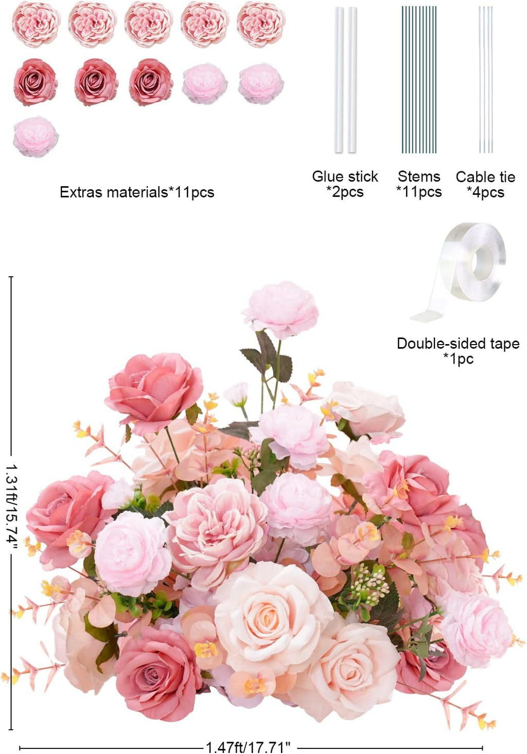 2pcs 17inch Pink Free Standing Flowers Ball Bouquet Artificial Rose Arrangements Balls for Wedding Centerpieces Tables Chair Aisle Runner Flowers Decorations