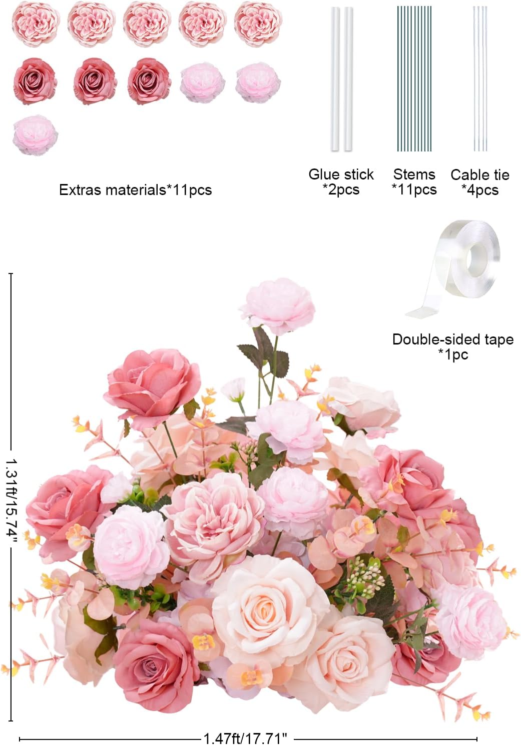 2pcs 17inch Pink Free Standing Flowers Ball Bouquet Artificial Rose Arrangements Balls for Wedding Centerpieces Tables Chair Aisle Runner Flowers Decorations