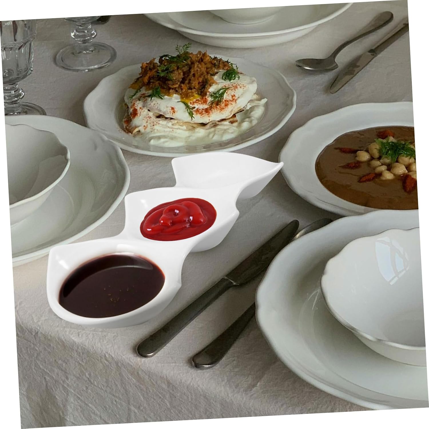 Luxshiny 5 Pcs Sauce Dipping Plate Ceramic Sauce Serving Bowl Large Serving Bowls for Banchan Dishes