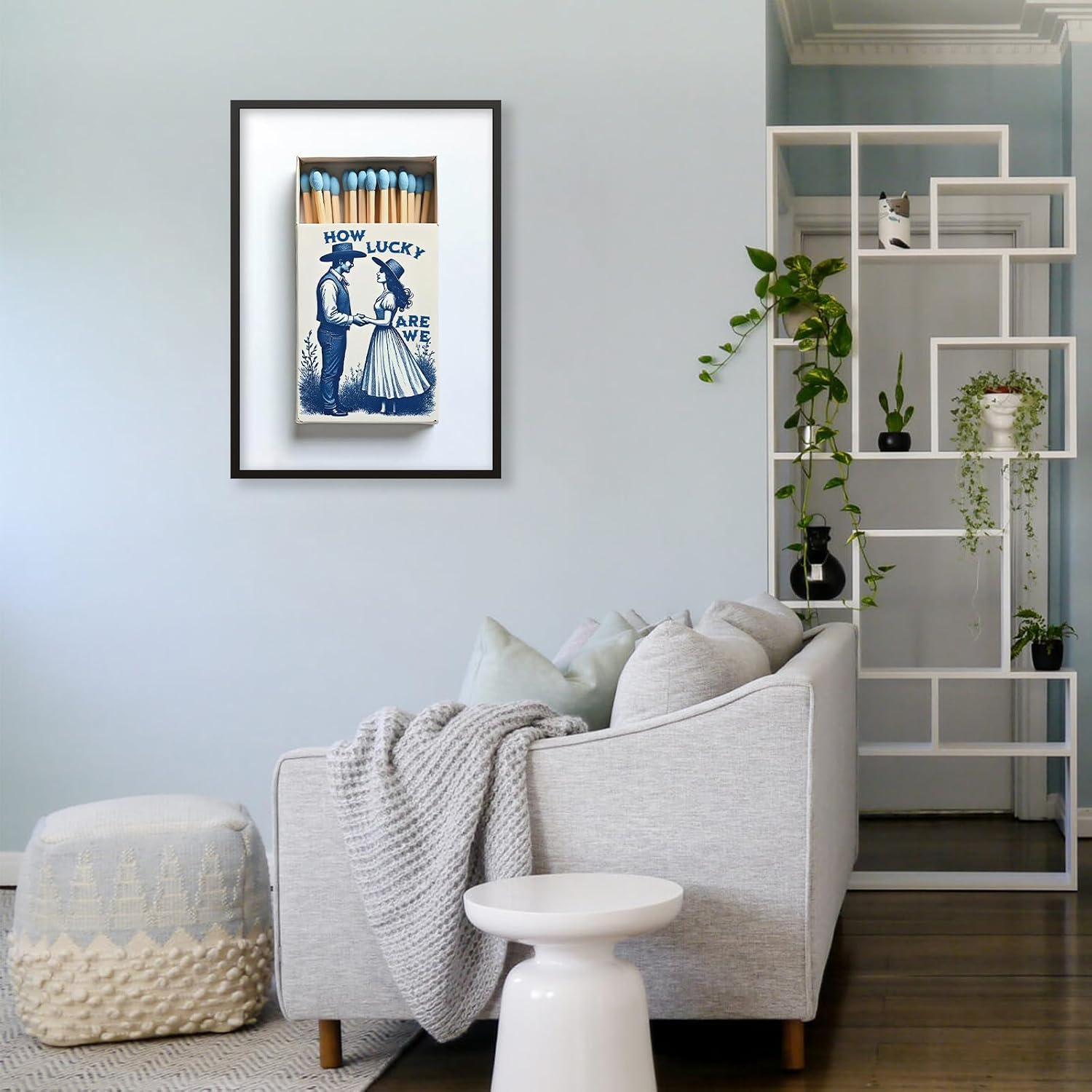 How Lucky Are We Wall Art Blue Matchbooks Poster 24x36 inch Black Framed Preppy Coastal Cowgirl Prints Romantic Valentines Day Decorations Living Room Bedroom Wall Decor