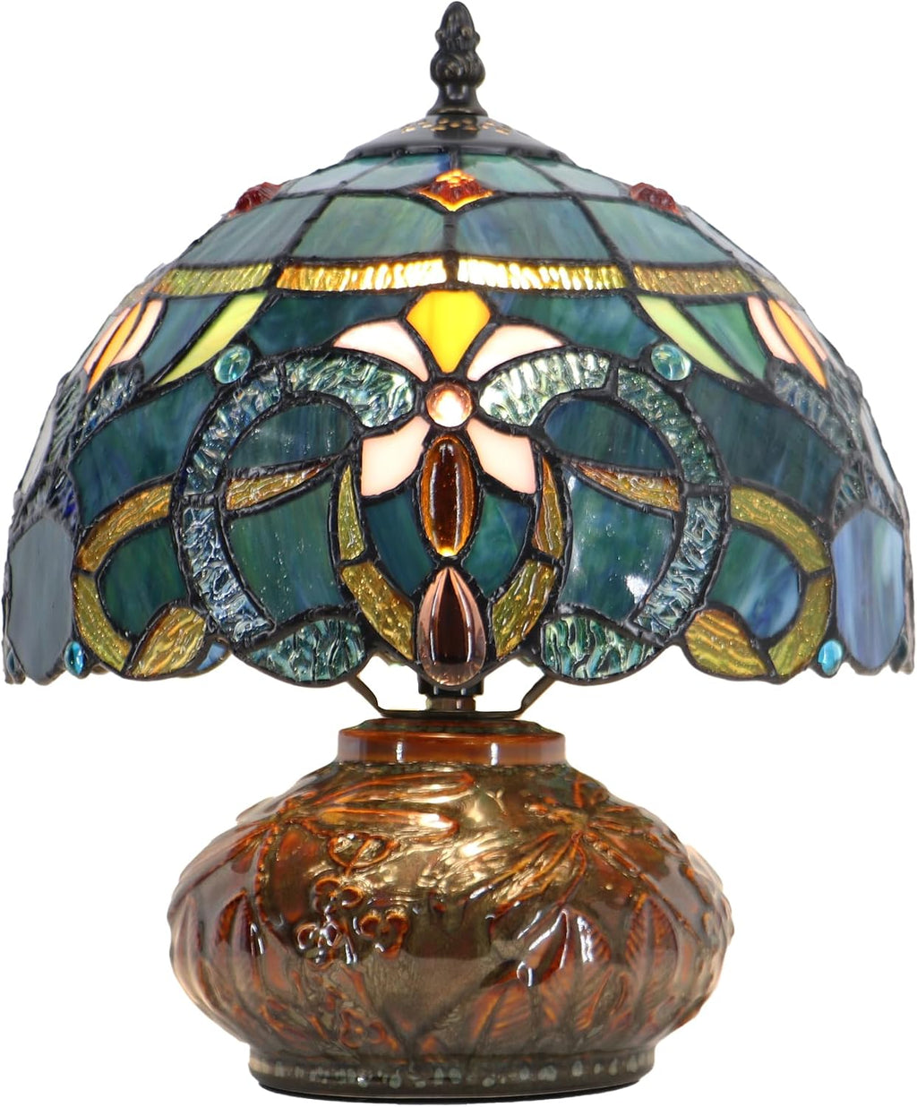 Small Tiffany Table Lamp, 10X10X11 Inch Mini Stained Glass Mushroom Desk Light Memory Sympathy Ceramic lamp (Blue Baroque Style)