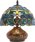 Small Tiffany Table Lamp, 10X10X11 Inch Mini Stained Glass Mushroom Desk Light Memory Sympathy Ceramic lamp (Blue Baroque Style)