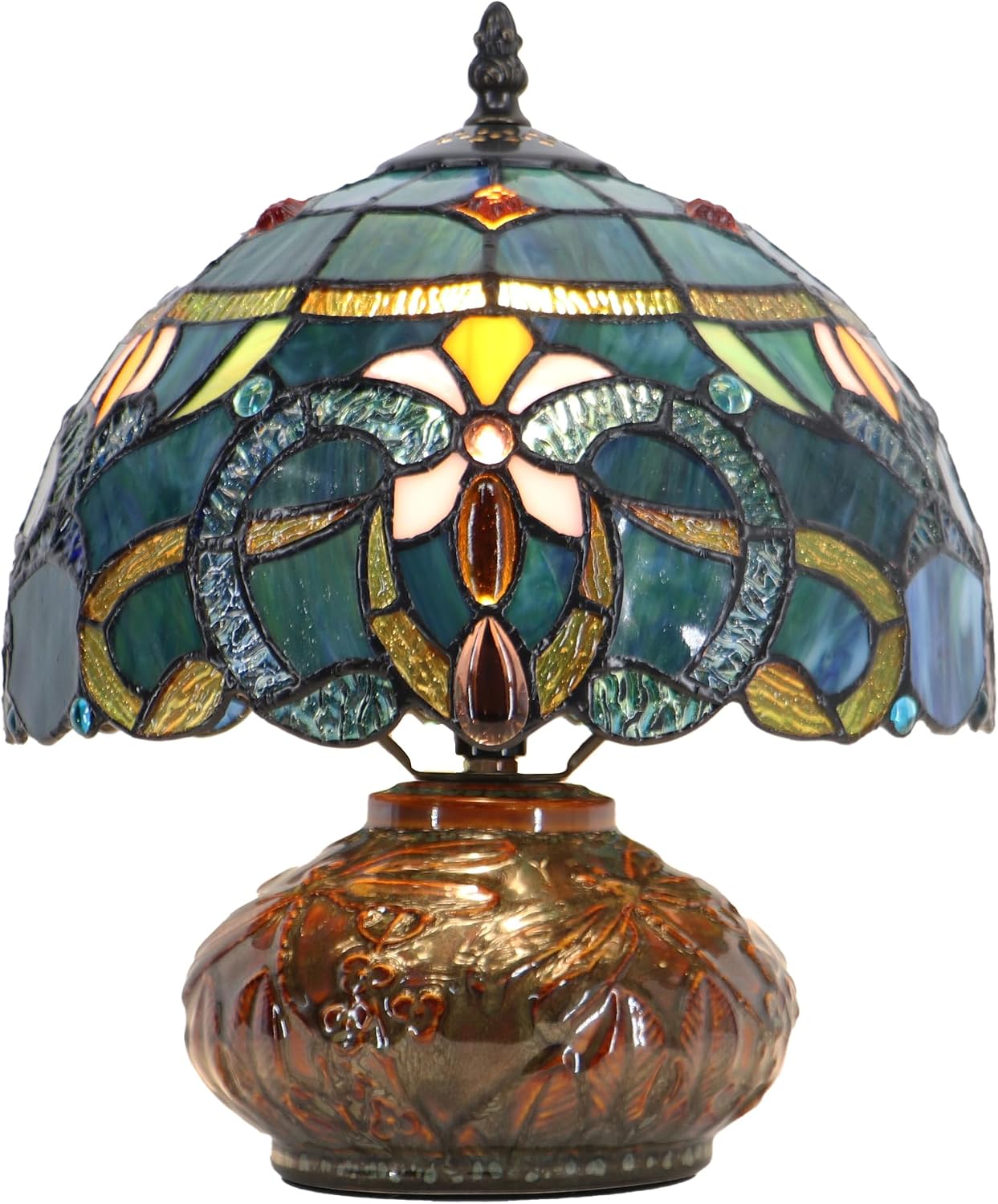 Small Tiffany Table Lamp, 10X10X11 Inch Mini Stained Glass Mushroom Desk Light Memory Sympathy Ceramic lamp (Blue Baroque Style)