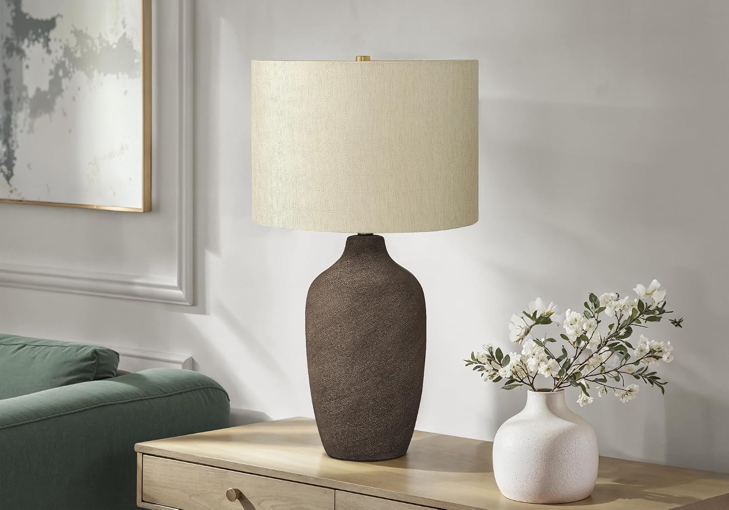 Monarch Specialties I 9709 LightingTable Lamp, Grey Ceramic, Beige Shade, Contemporary