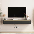 Floating TV Stand, Wall Mounted TV Shelf with LED Lights & Power Outlet, 69' Modern Entertainment Center Media Console with Storage, High Gloss TV Cabinet for Living Room（Black）