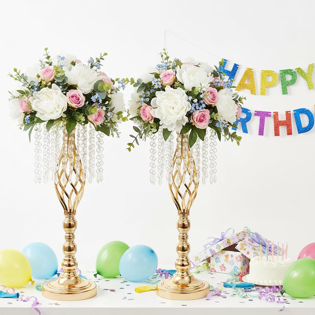 Metal Flower Stands with Crystal Beads - Wedding Centerpieces for Table Decorations, Elegant Metal Flower Arrangement Stands, Flower Vases for Wedding Party Celebration Home Decor (Gold-10pcs)