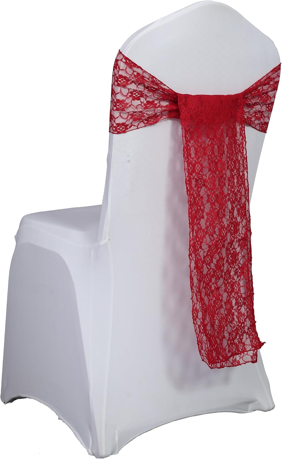 MDS® Pack of 200 Lace Chair Sashes for Weddings, Decorative Floral Lace Chair Bows Bands for Banquet, Reception, Anniversary, Bridal Shower, Birthday, Party, Ceremony & Event Décor - Apple Red