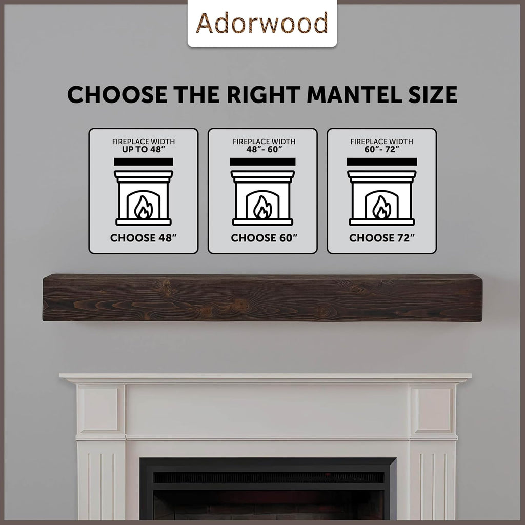Handmade Fireplace Mantel Shelf, Extra Wide Rustic Wood Mantles for Over Fireplace, Wall Mounted Floating Mantel Shelves for Living Room Decor (Dark Walnut, 60 inches)