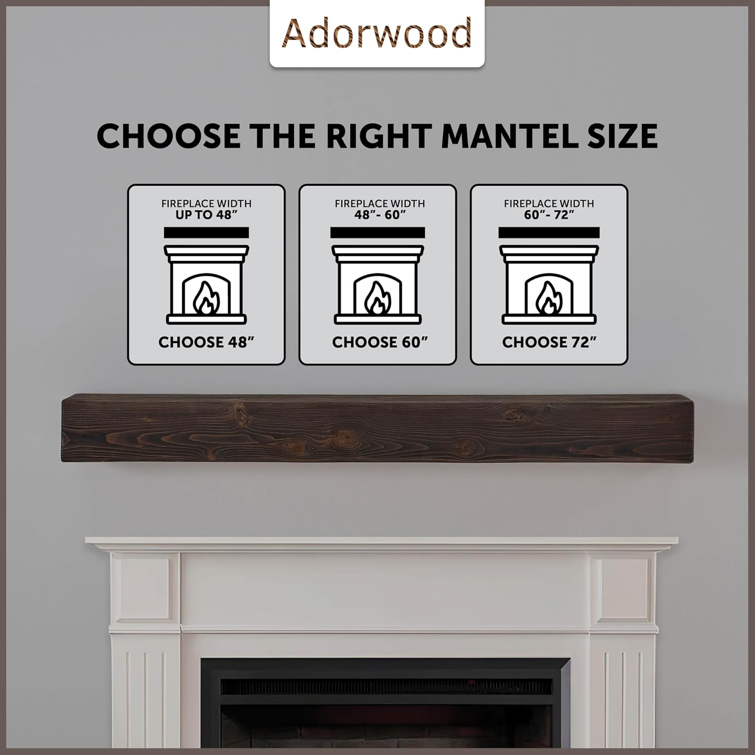 Handmade Fireplace Mantel Shelf 72', Extra Wide Rustic Wood Mantles for Over Fireplace, Wall Mounted Floating Mantel Shelves for Living Room Decor (Dark Walnut, 72Lx6Hx8D)