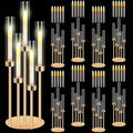 Tandefio 8 Set Gold Candelabra Centerpieces for Tables, 26.8 Inch 5 Arm Candle Holders with LED Candles and Acrylic Cylinders, Tall Acrylic Wedding Table Centerpieces for Reception Dinner Party Decor