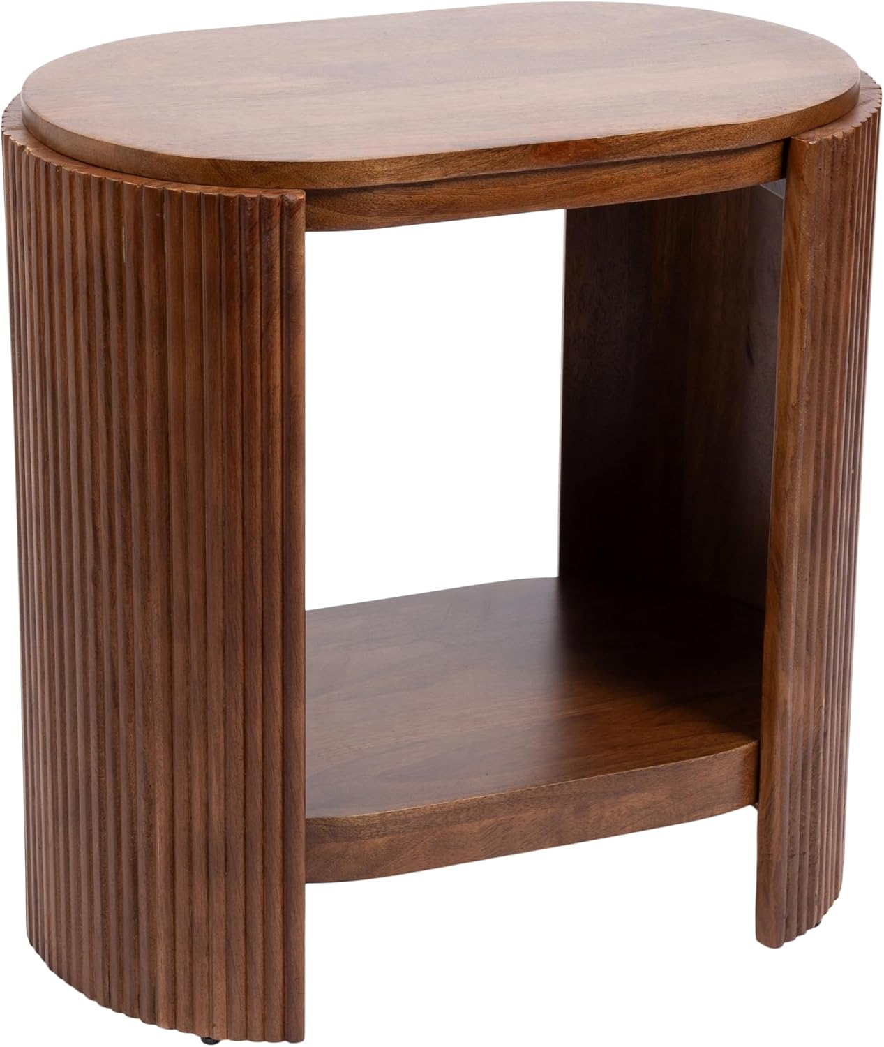 Kate and Laurel Cakora Modern Capsule Ribbed Mango Wood Side Table, 22 x 13 x 22, Walnut Brown, Mid-Century Decorative Two-Tier End Table for Use as a Bedroom Nightstand or Living Room Plant Stand