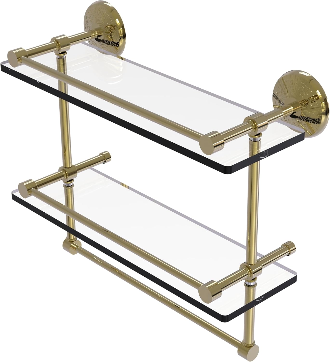 Allied Brass MC-2TB/16-GAL-UNL Monte Carlo Collection 16 Inch Gallery Double Glass Towel Bar Shelf, Unlacquered Brass