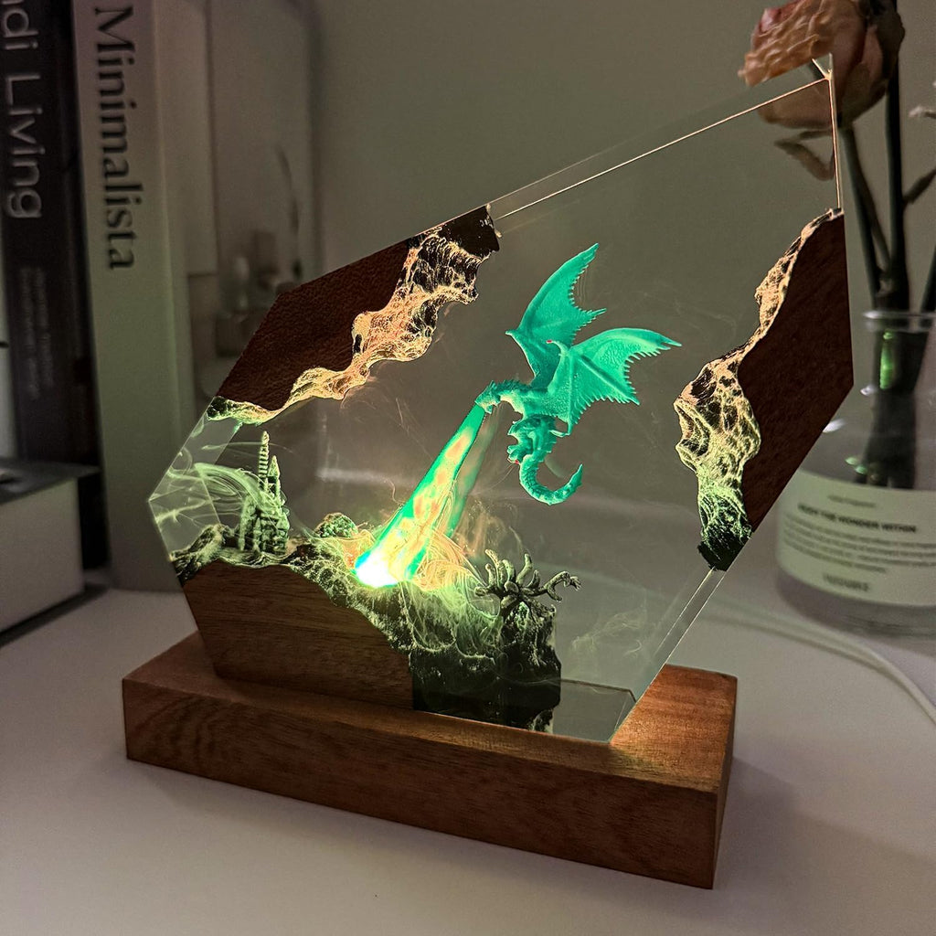 Epoxy Ice Dragon Resin Lamp, Handmade Resin Night Light with USB Port, Multi-Color LED Light, Ideal Home Bedroom Decor, Unique Birthday Holiday Gifts for Father Men Husband Boyfriend Him Kids (8'x5')