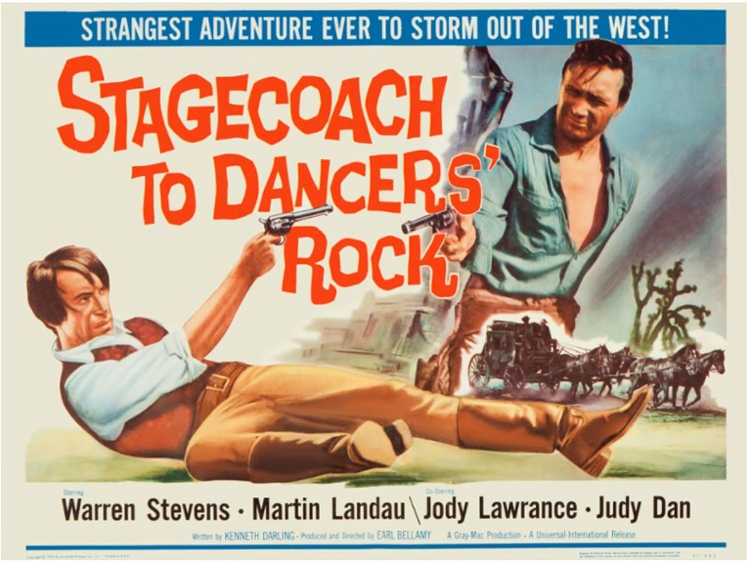 LIVESTOCK Classic Print Gallery Stagecoach To Dancers' Rock, Vintage Movie Poster Wall Art, Iconic Retro Cinema Nostalgia Home Decor Restored from Original Artwork in the USA, Walnut frame, 24x32