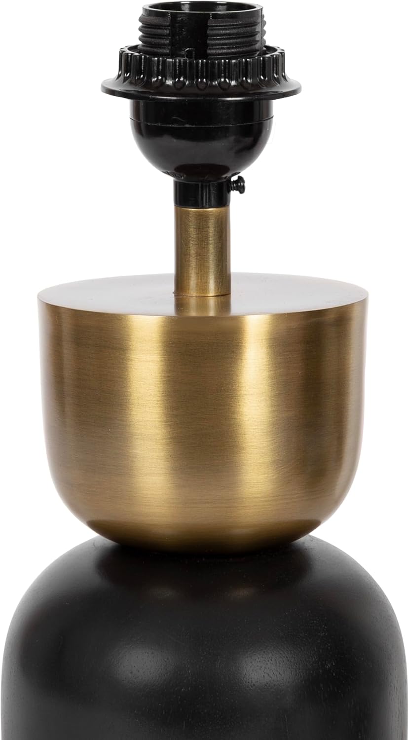 Kate and Laurel Marley Modern Mango Wood and Metal Bedside Table Lamp, 8 x 8 x 17, Antique Brass and Black, Decorative Sculpted Hourglass Tabletop Desk Lamp with Linen Shade for Living Room Decor