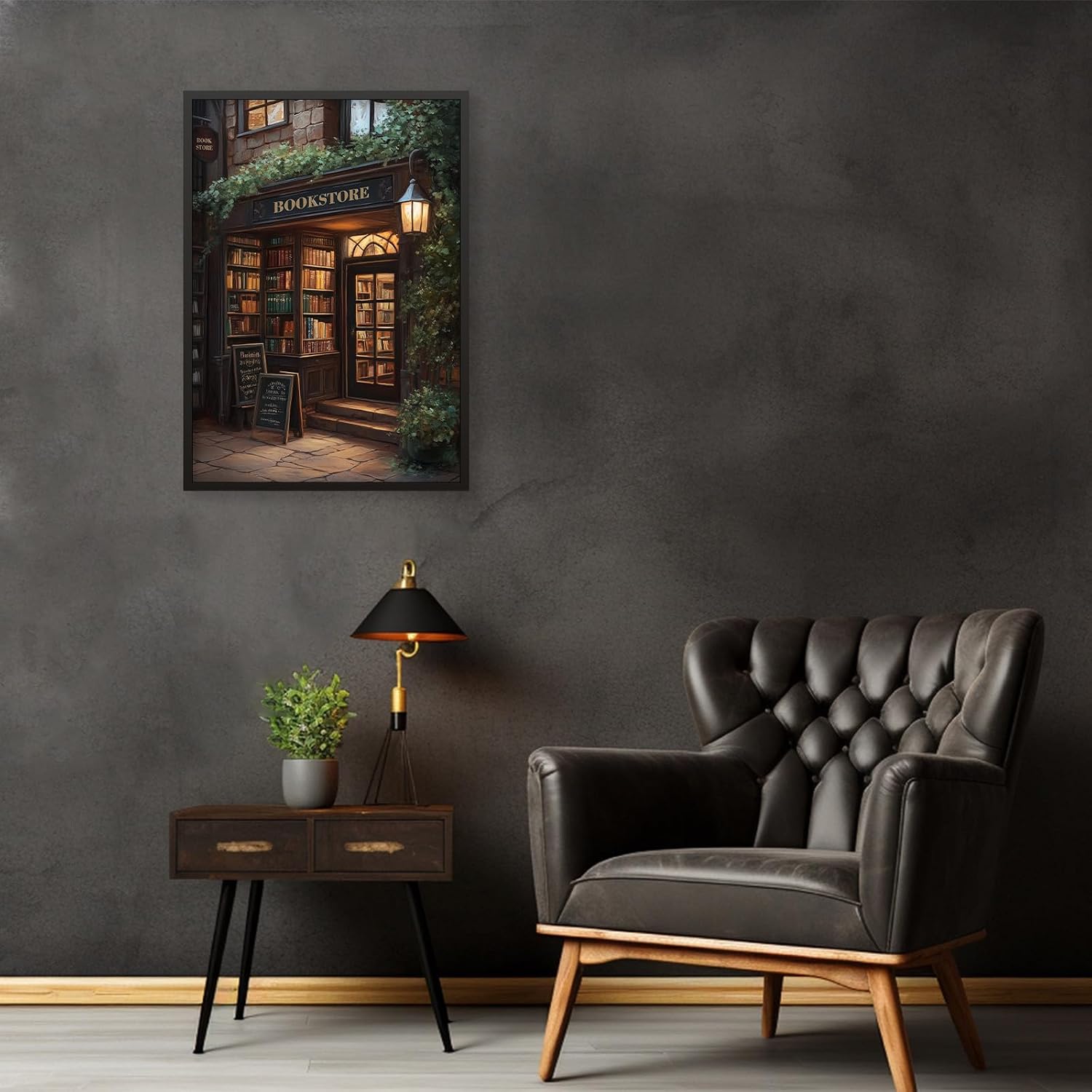 Dark Academia Bookish Posters Antique Library Bookshop Wall Art 24x36 inch Black Framed Moody Reading Canvas Painting for Living Room Library Wall Decor